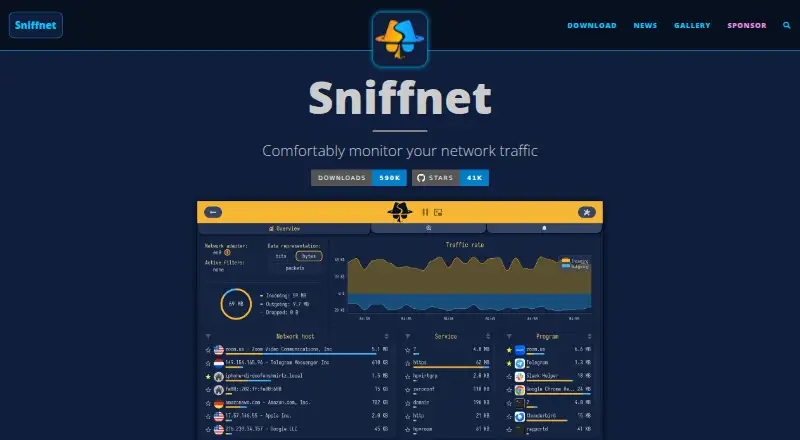 The Sniffnet homepage