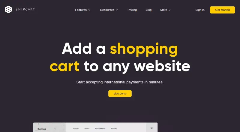 The Snipcart homepage