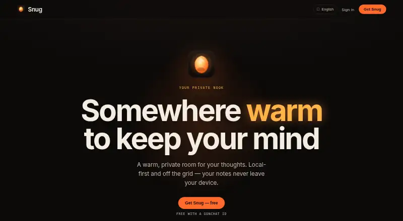 The Snug homepage