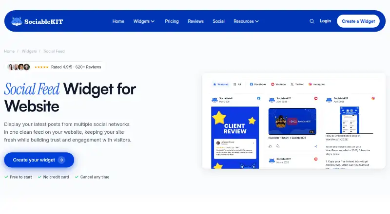 The SociableKIT Social Feed Widget homepage