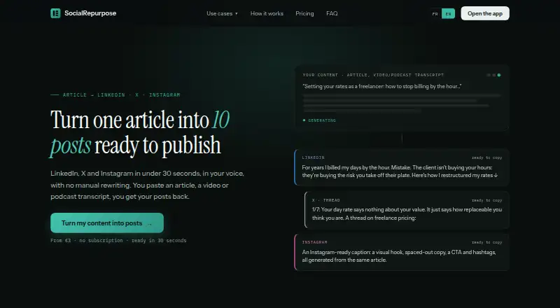 The SocialRepurpose homepage