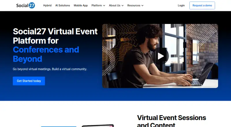 The Social27 Virtual Event Platform homepage