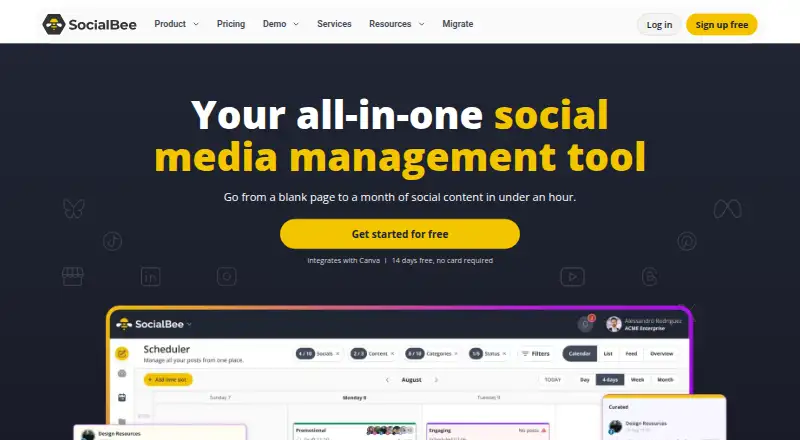 The SocialBee homepage