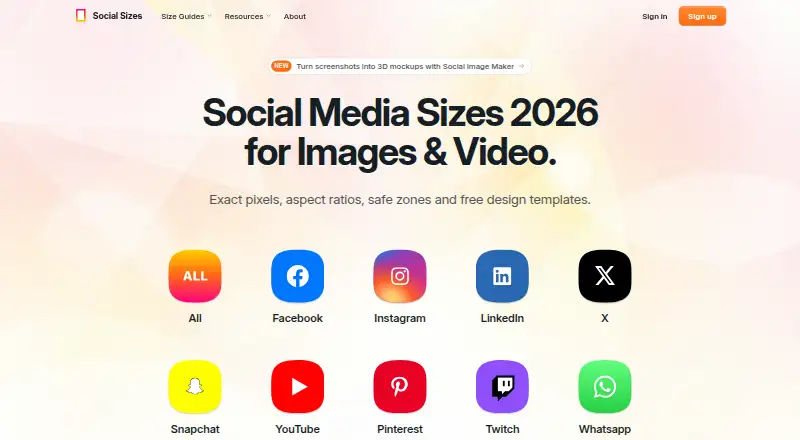 The SocialSizes homepage