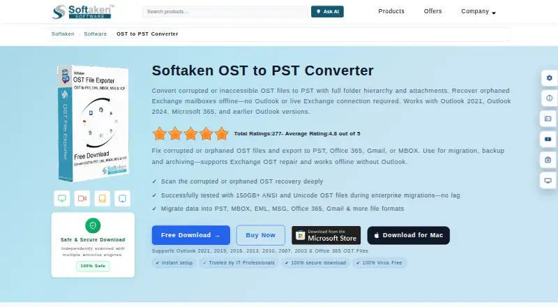 The Softaken OST to PST Converter homepage