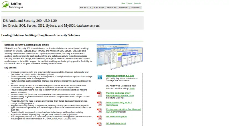 The DB Audit and Security 360 homepage