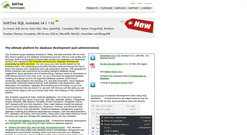 The SQL Assistant homepage