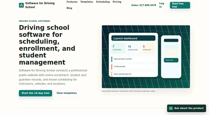 The Software for Driving School homepage