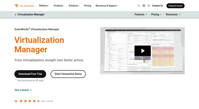 The SolarWinds Virtualization Manager homepage
