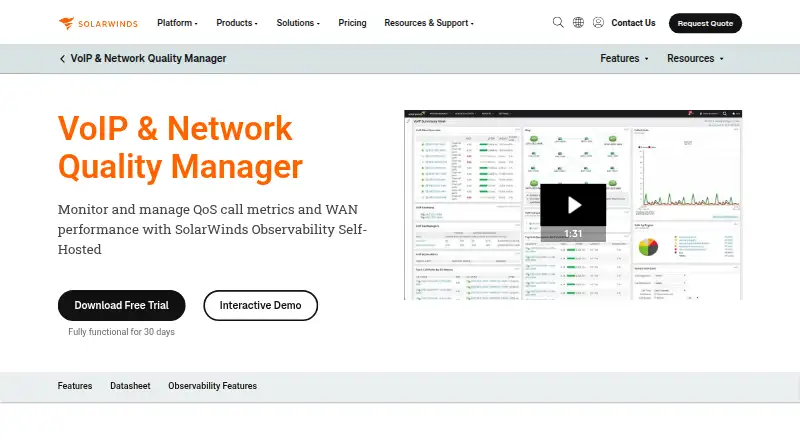 The SolarWinds VoIP & Network Quality Manager homepage