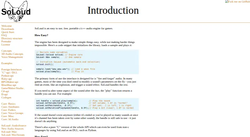 The SoLoud homepage