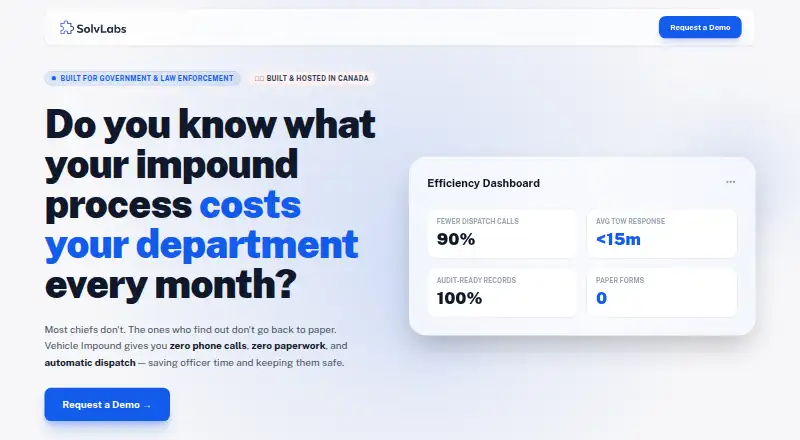 The SolvLabs Vehicle Impound homepage