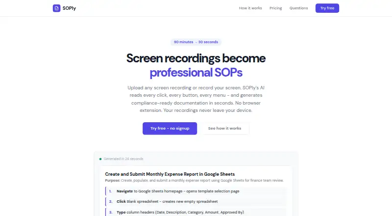 The SOPly homepage