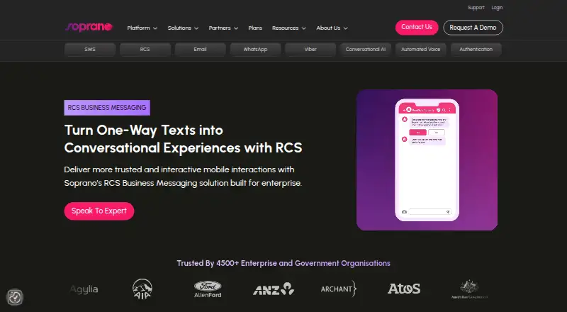 The Soprano RCS Business Messaging homepage