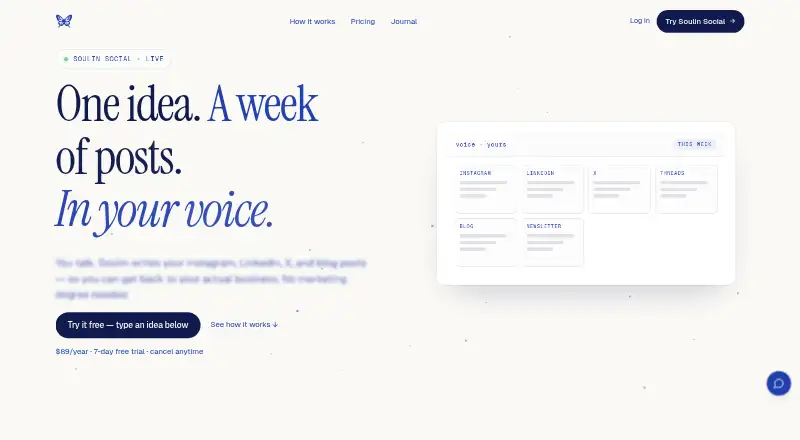 The Soulin Social homepage