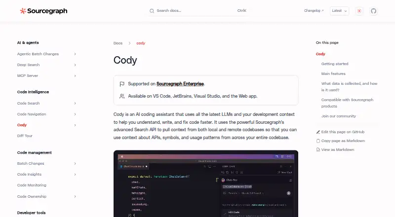The Sourcegraph Cody homepage