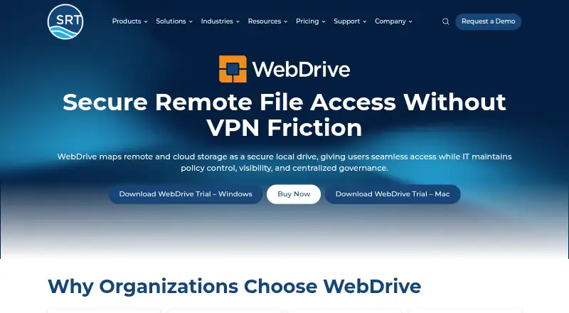 The WebDrive homepage