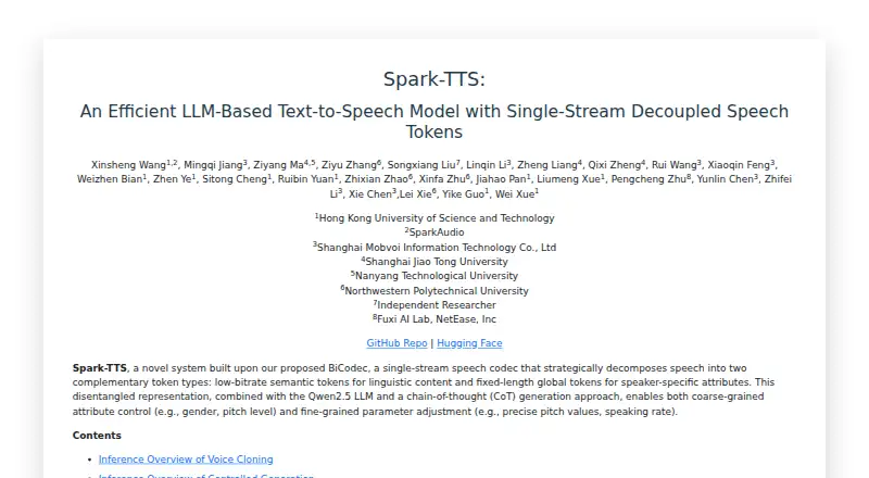 The Spark-TTS homepage