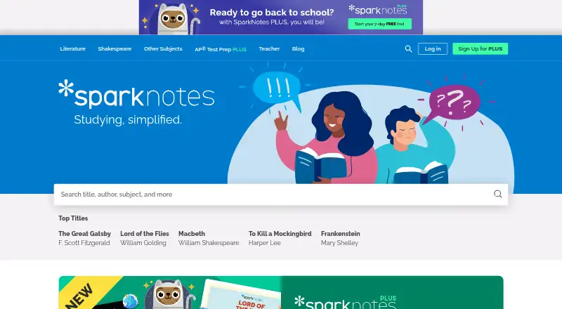 The SparkNotes homepage