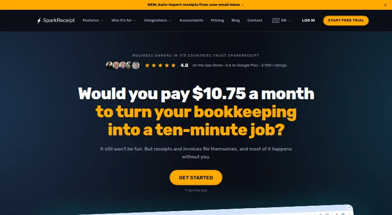 The SparkReceipt homepage