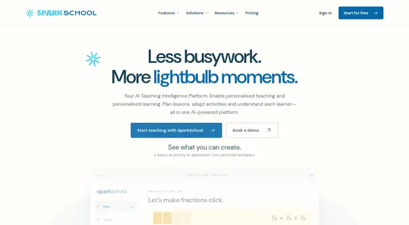 The SparkSchool AI homepage