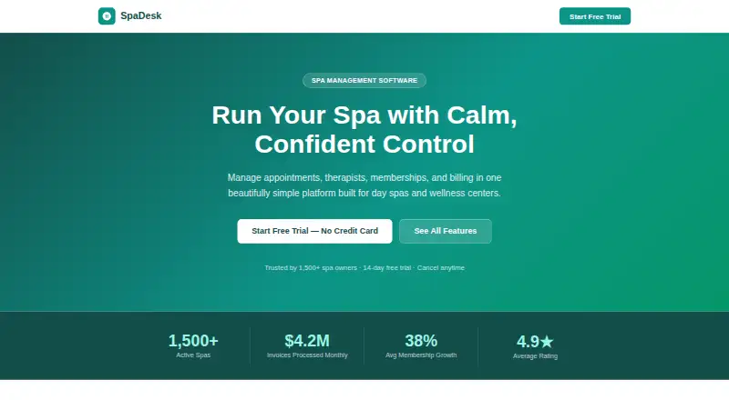 The SpaDesk homepage