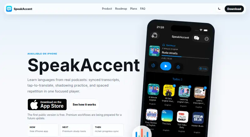 The SpeakAccent homepage