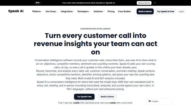 The Speak AI homepage