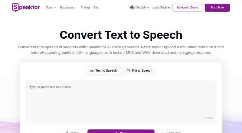 The Speaktor homepage