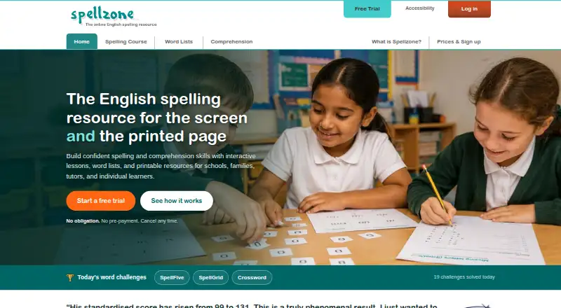 The Spellzone homepage