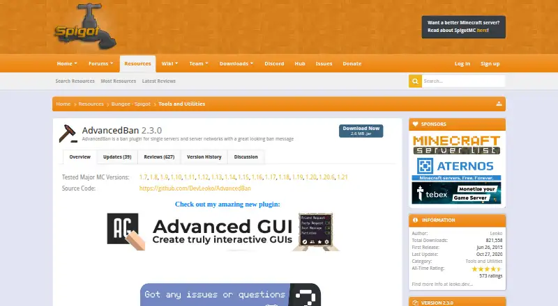 The AdvancedBan homepage