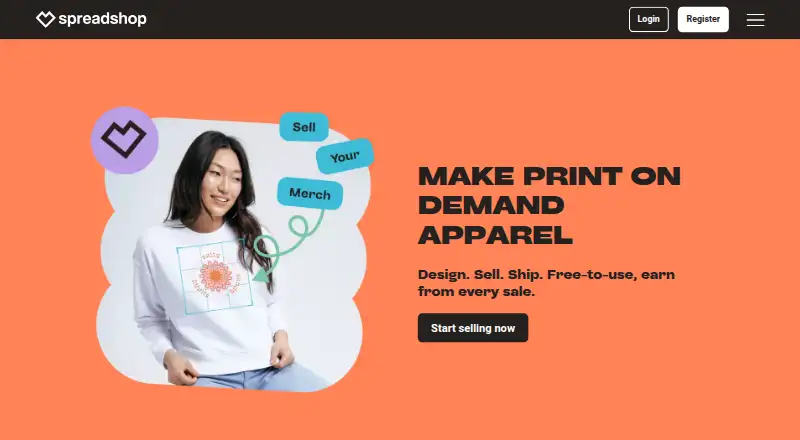 The Spreadshop homepage