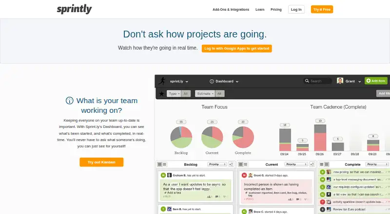 The Sprintly homepage