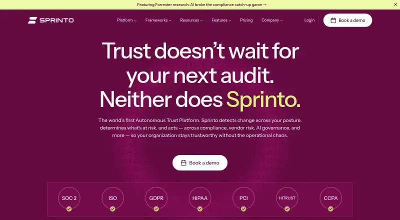 The Sprinto homepage