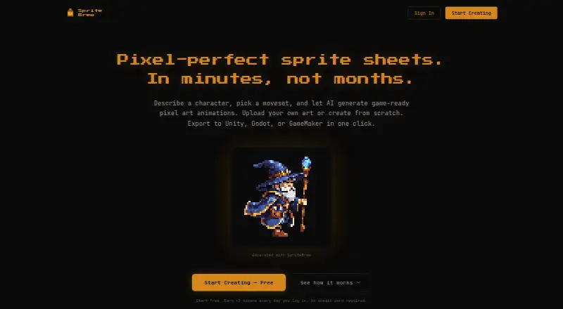 The SpriteBrew homepage