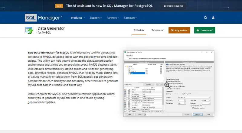 The EMS Data Generator for MySQL homepage