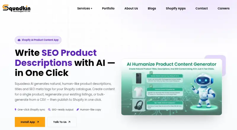 The Squadexa AI homepage