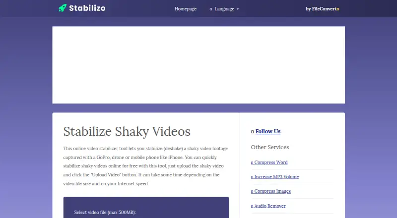 The Stabilizo homepage