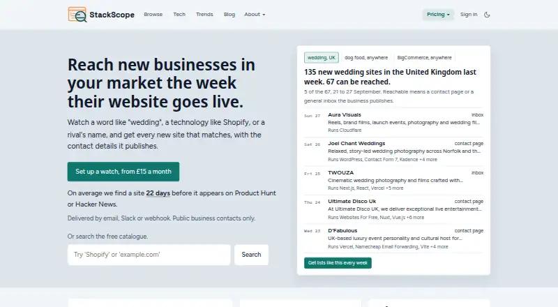 The StackScope homepage