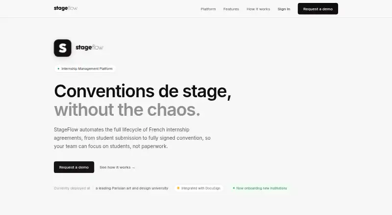 The StageFlow homepage
