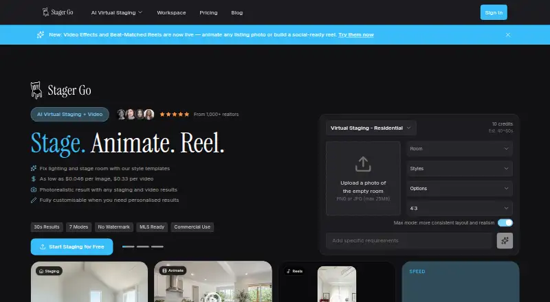 The StagerGo homepage