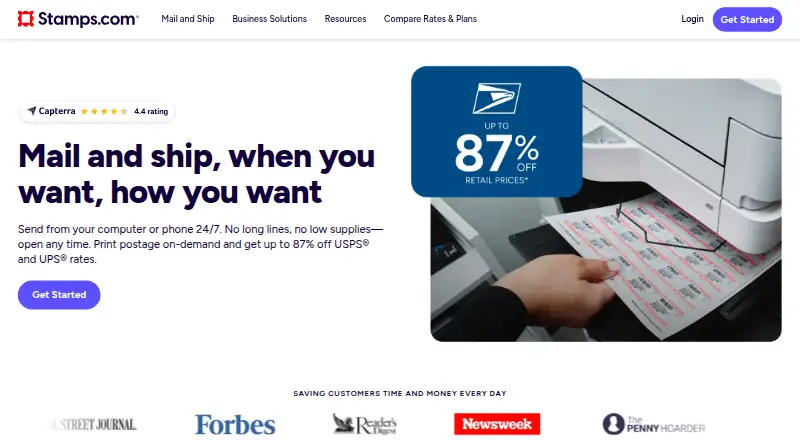 The Stamps.com homepage