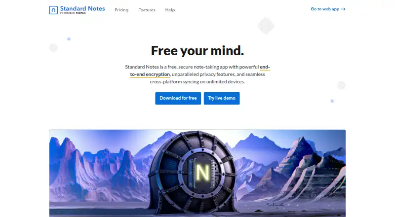 The Standard Notes homepage