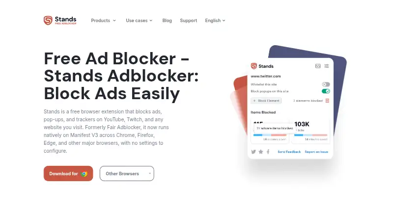 The Stands AdBlocker homepage