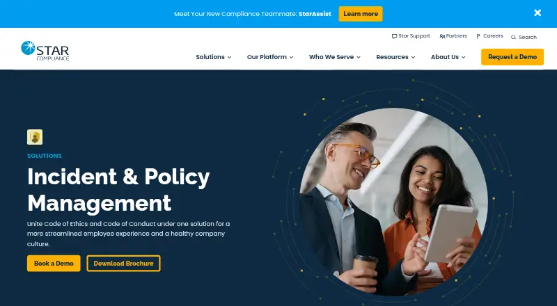 The StarCompliance Incident Management homepage