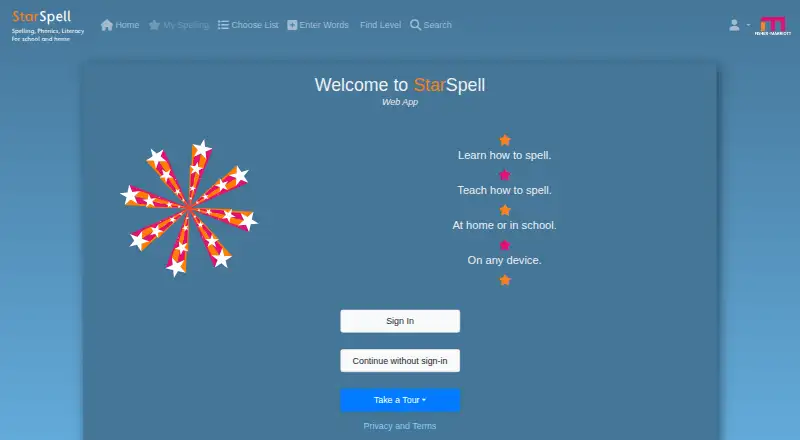 The StarSpell homepage