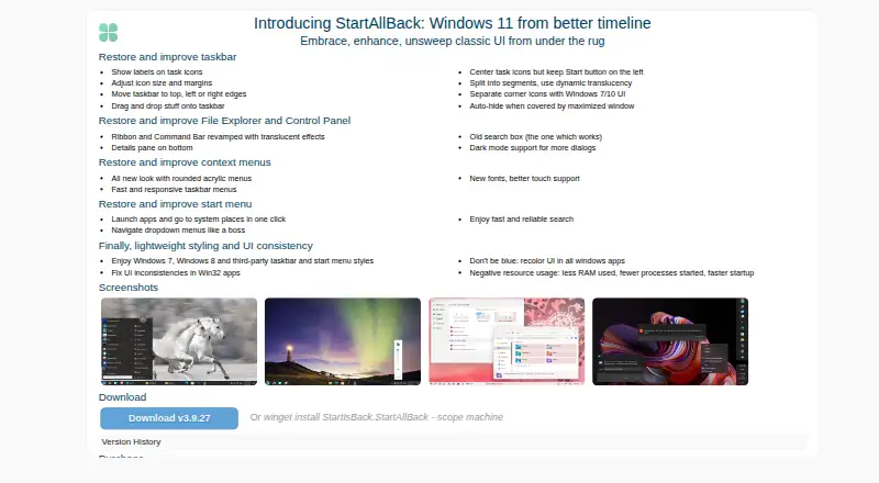 The StartAllBack homepage