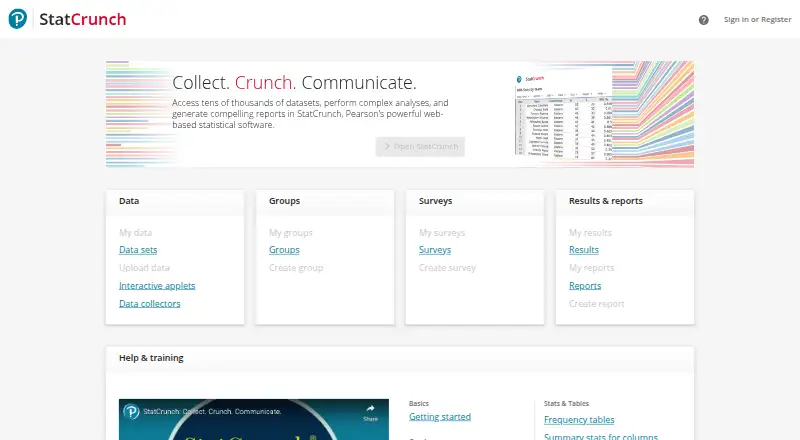 The StatCrunch homepage