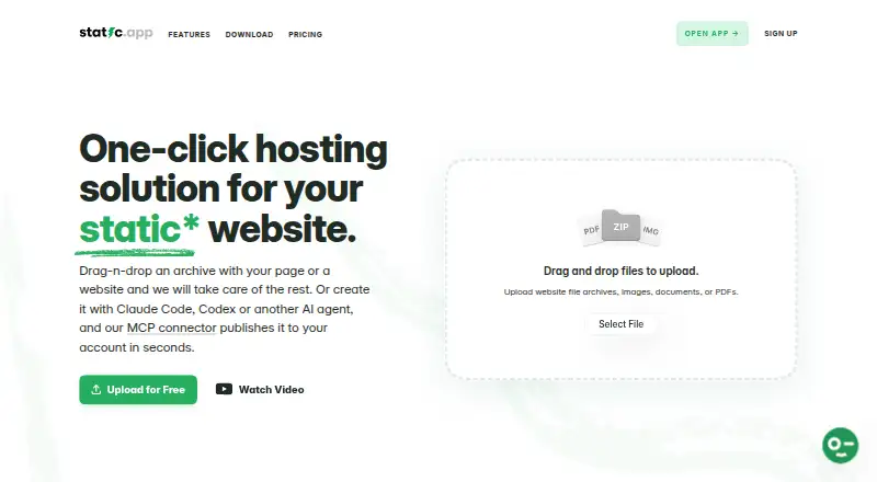 The Static.app homepage