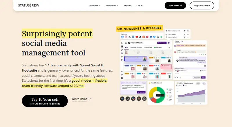 The Statusbrew homepage